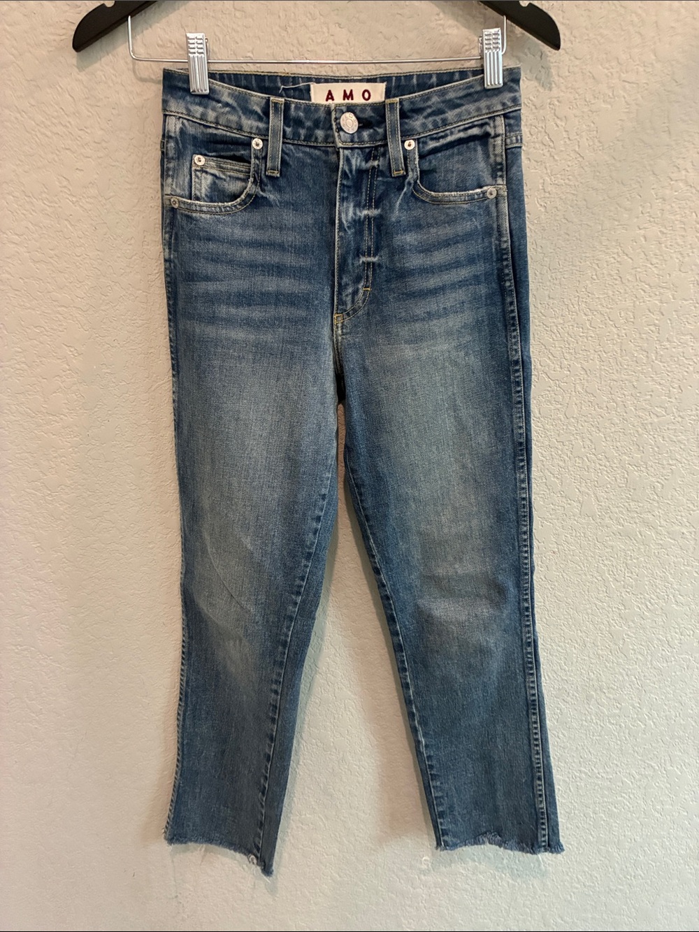AMO Distressed Chloe Crop Kismet Blue Jeans